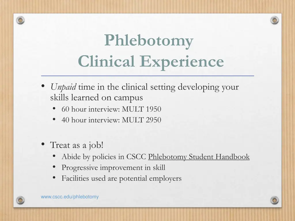 phlebotomy clinical experience