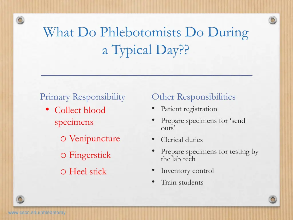 what do phlebotomists do during a typical day