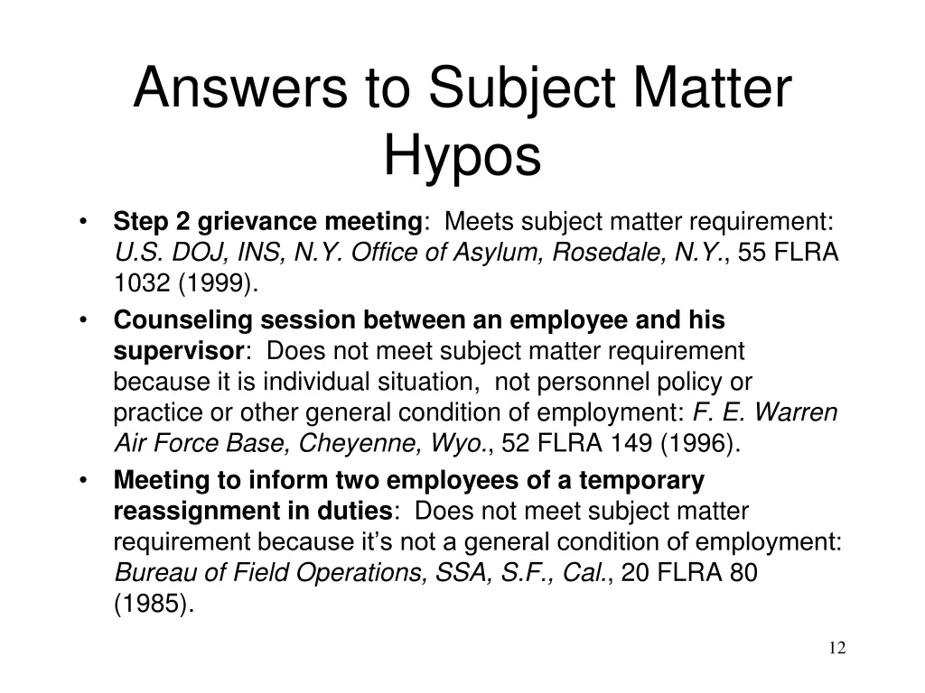 answers to subject matter hypos