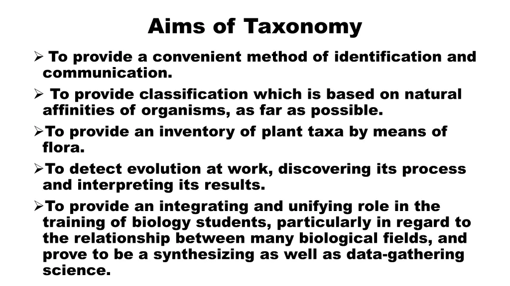 aims of taxonomy