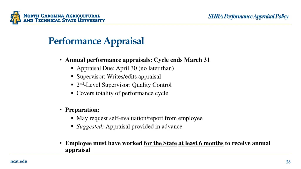 shra performance appraisal policy 22