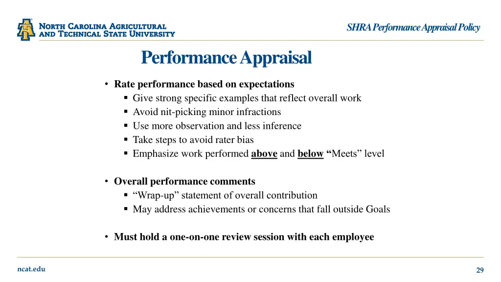 shra performance appraisal policy 23