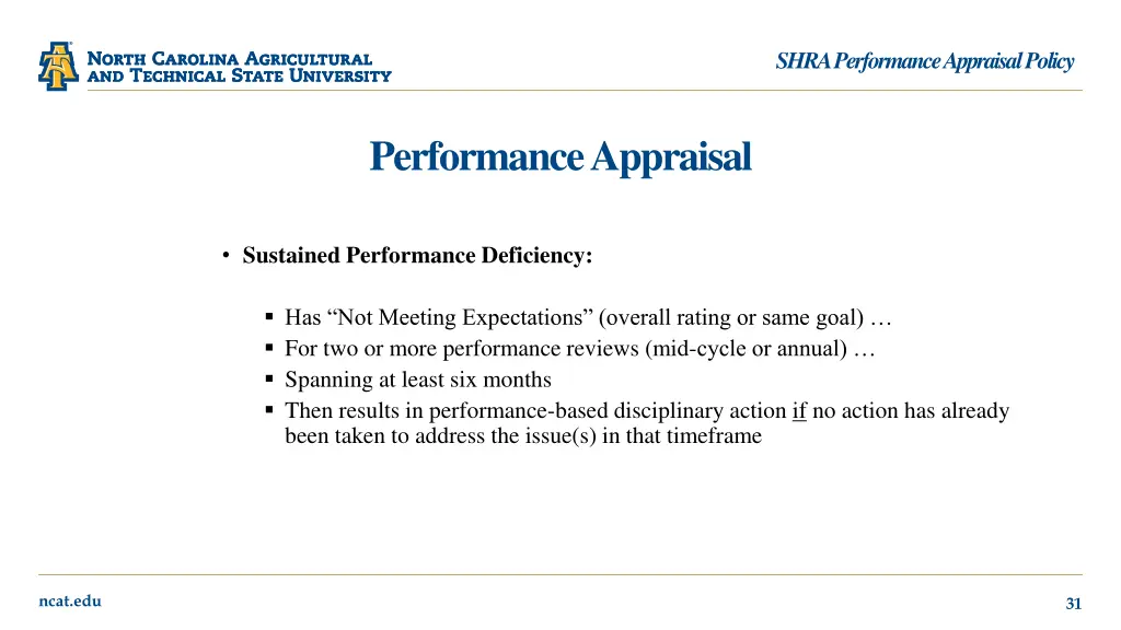 shra performance appraisal policy 25