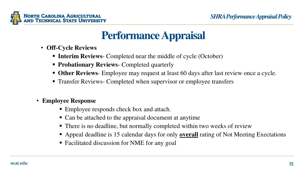 shra performance appraisal policy 26