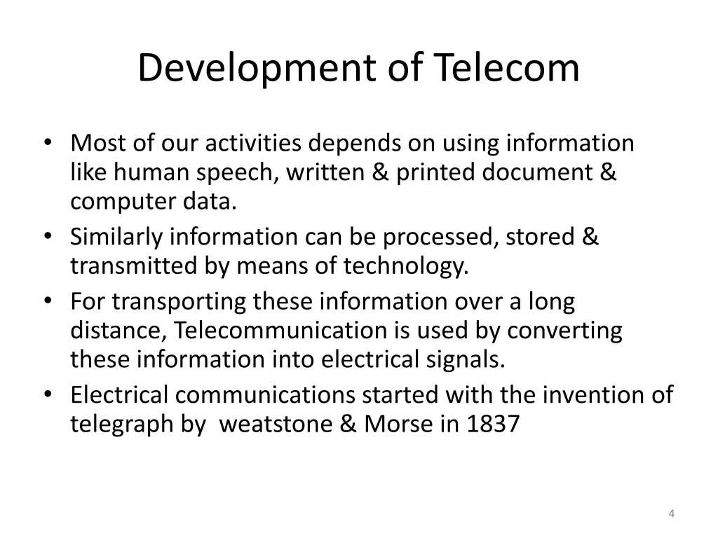 development of telecom