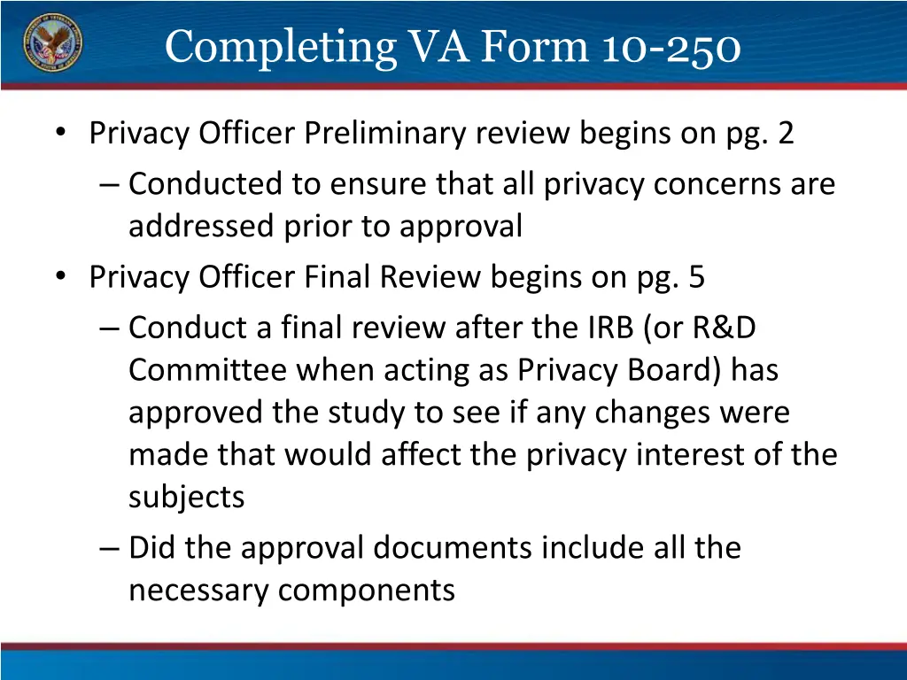 completing va form 10 250