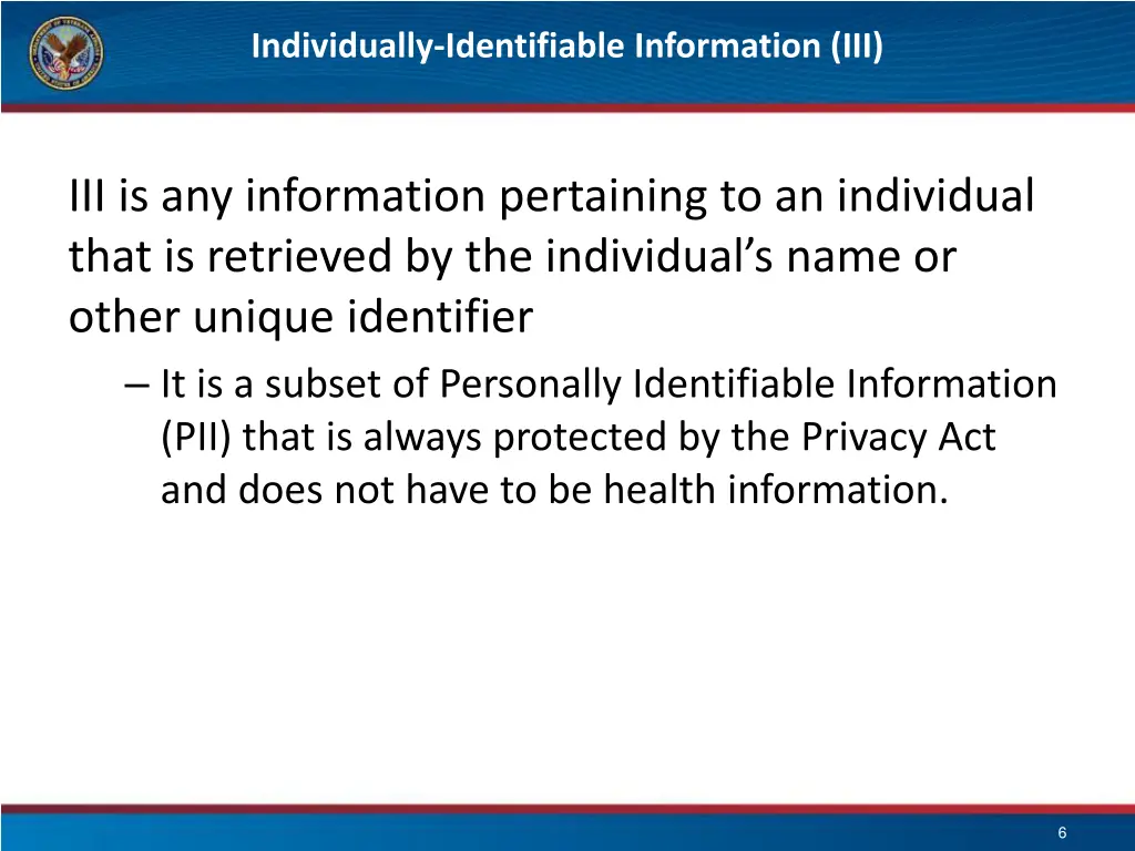 individually identifiable information iii