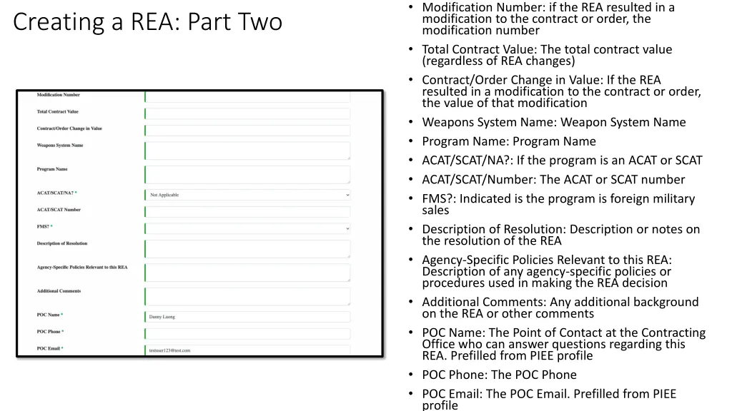 modification number if the rea resulted