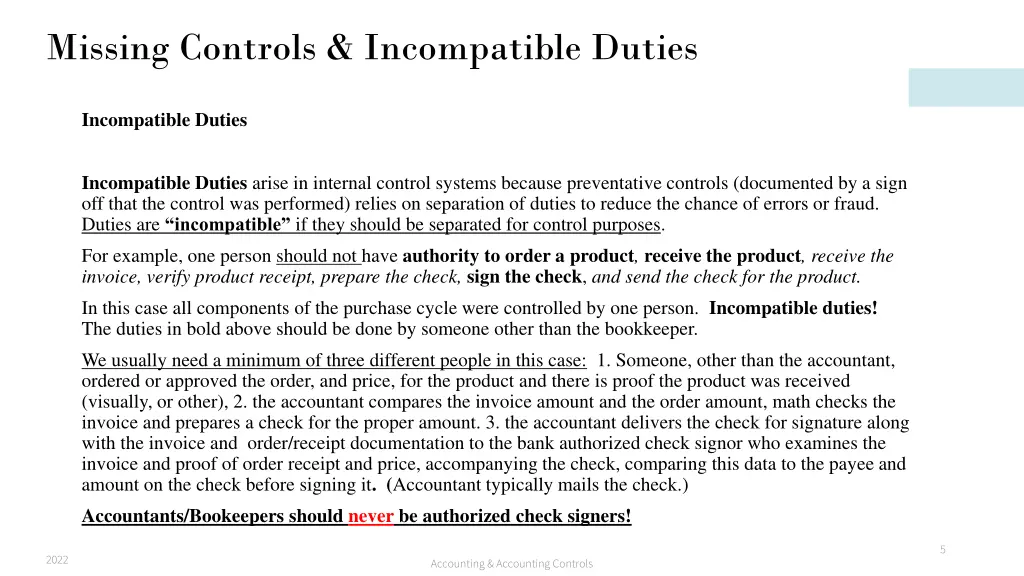 missing controls incompatible duties 1