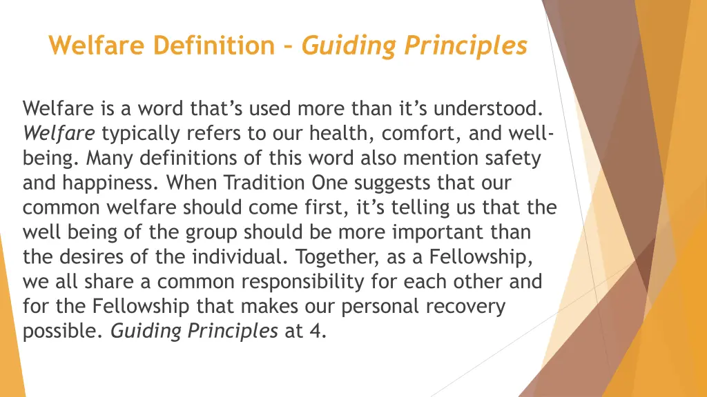 welfare definition guiding principles