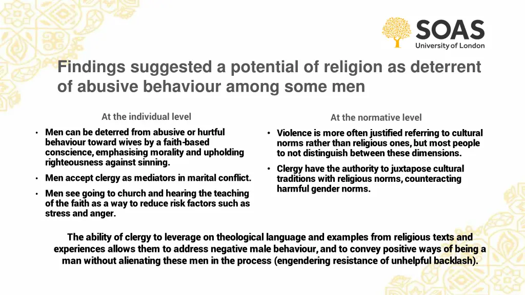 findings suggested a potential of religion