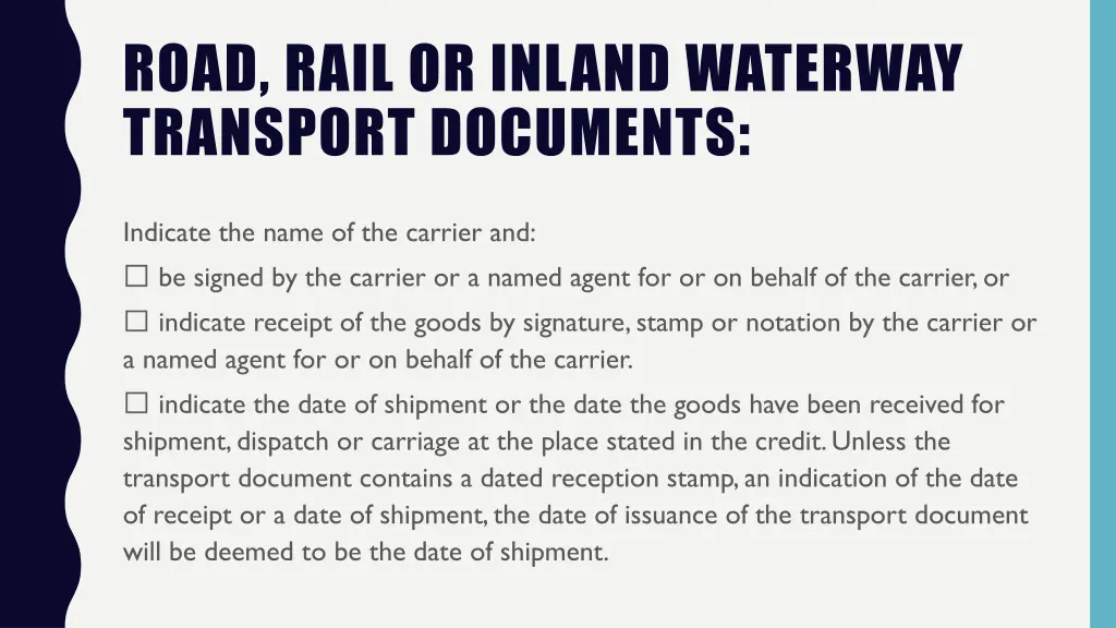 road rail or inland waterway transport documents