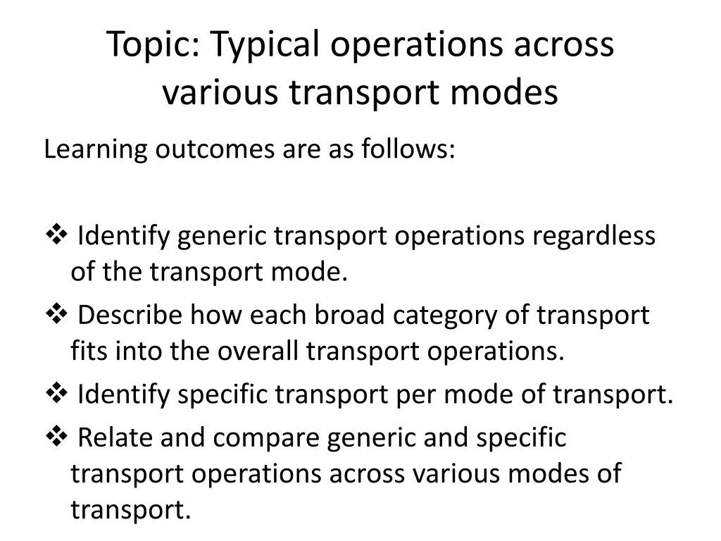 topic typical operations across various transport