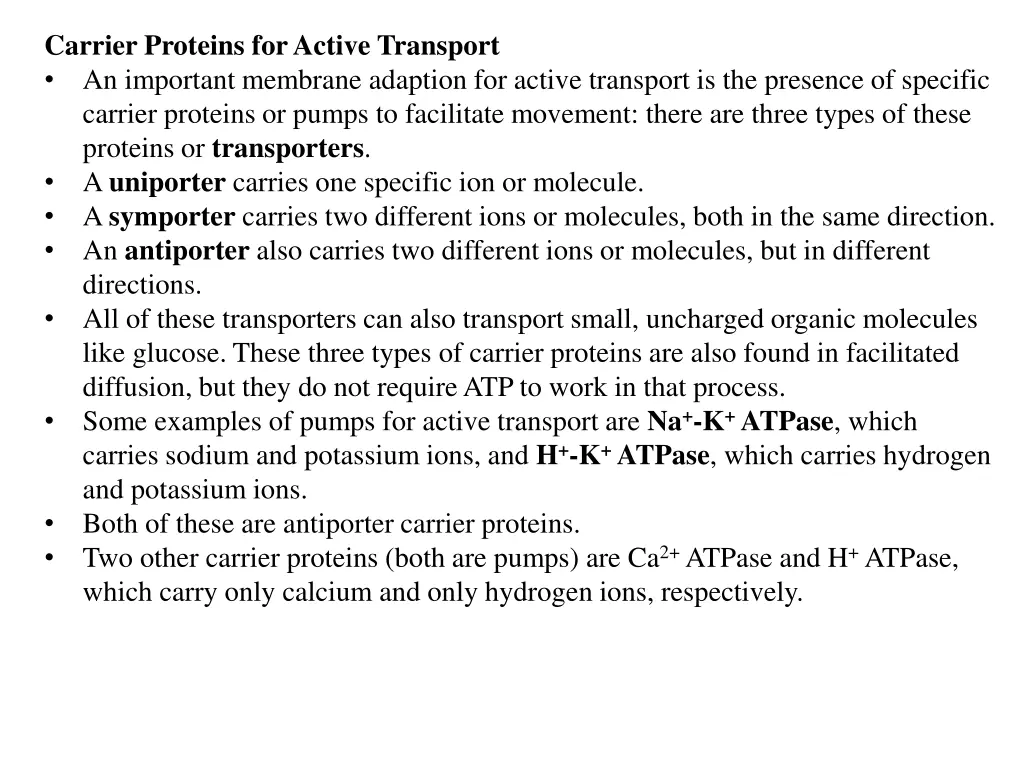 carrier proteins for active transport