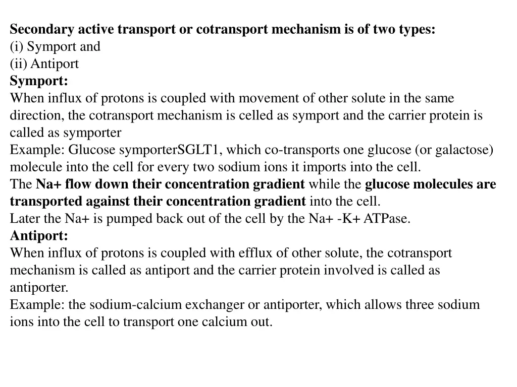 secondary active transport or cotransport