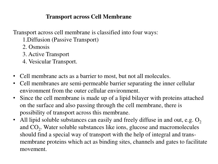 transport across cell membrane