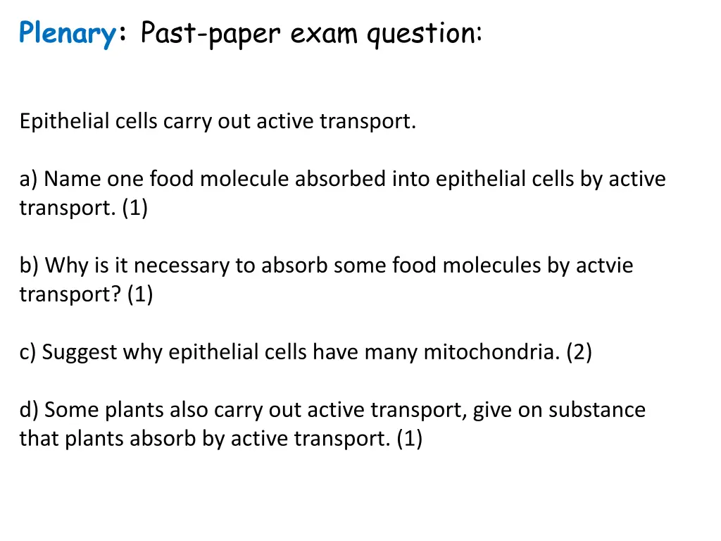 plenary past paper exam question