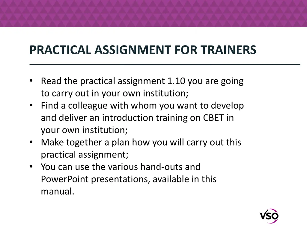 practical assignment for trainers