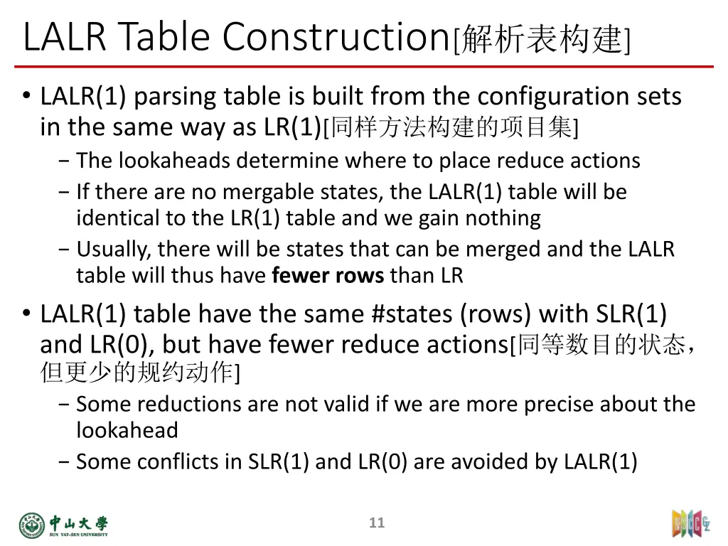 lalr table construction