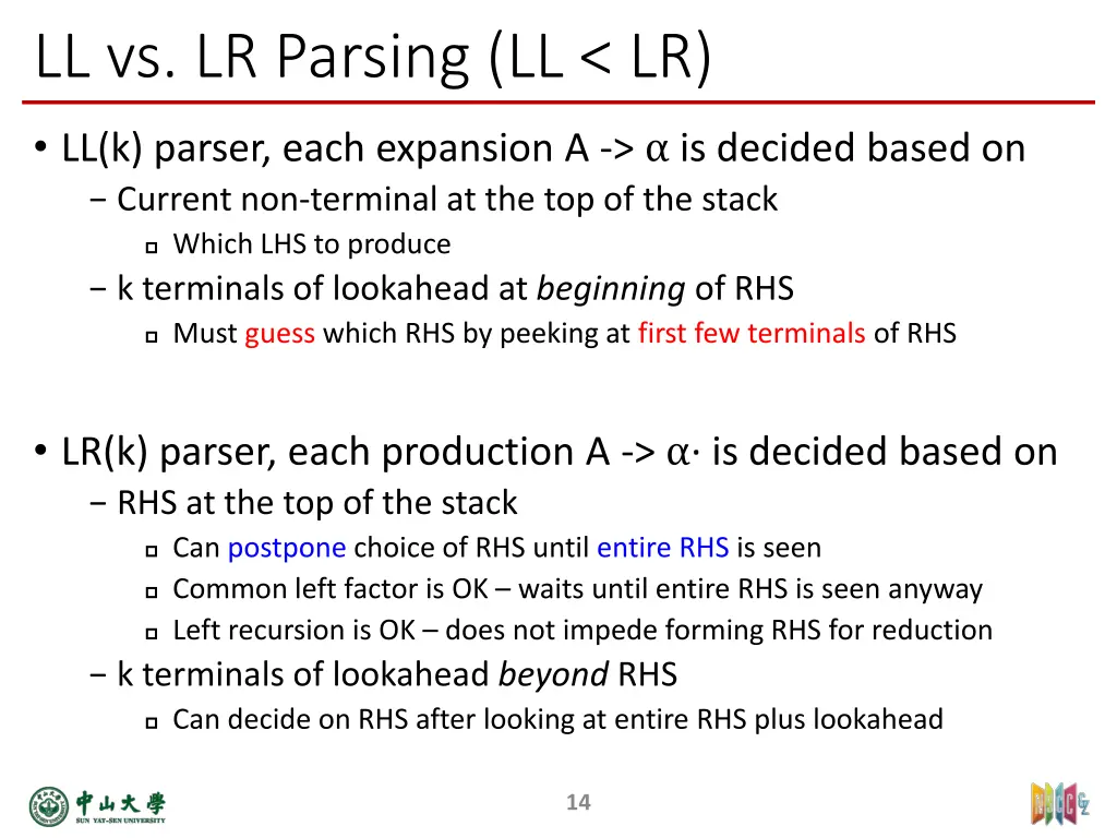 ll vs lr parsing ll lr