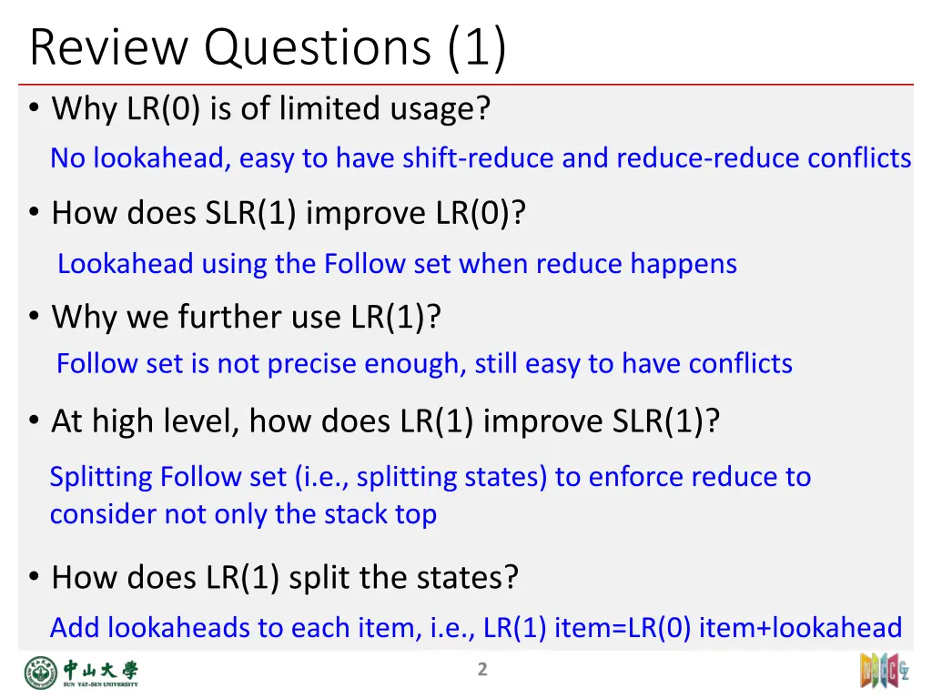 review questions 1 why lr 0 is of limited usage