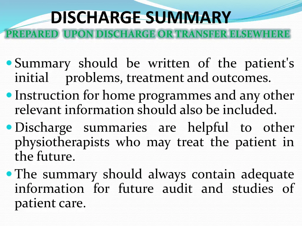 discharge summary prepared upon discharge