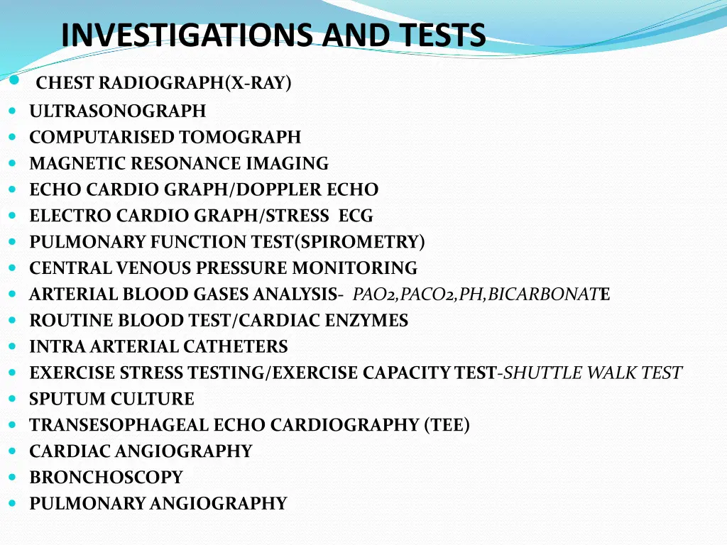 investigations and tests chest radiograph