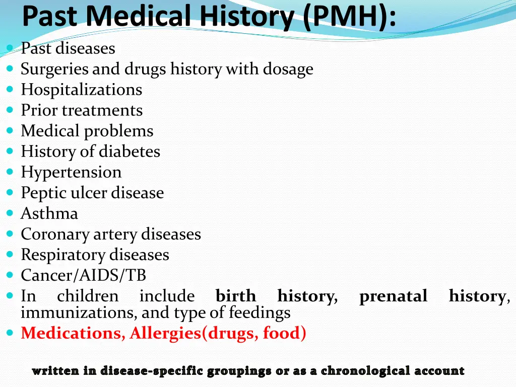 past medical history pmh past diseases surgeries