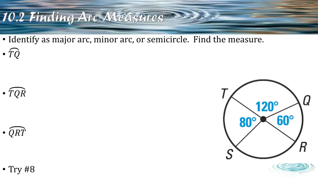 identify as major arc minor arc or semicircle