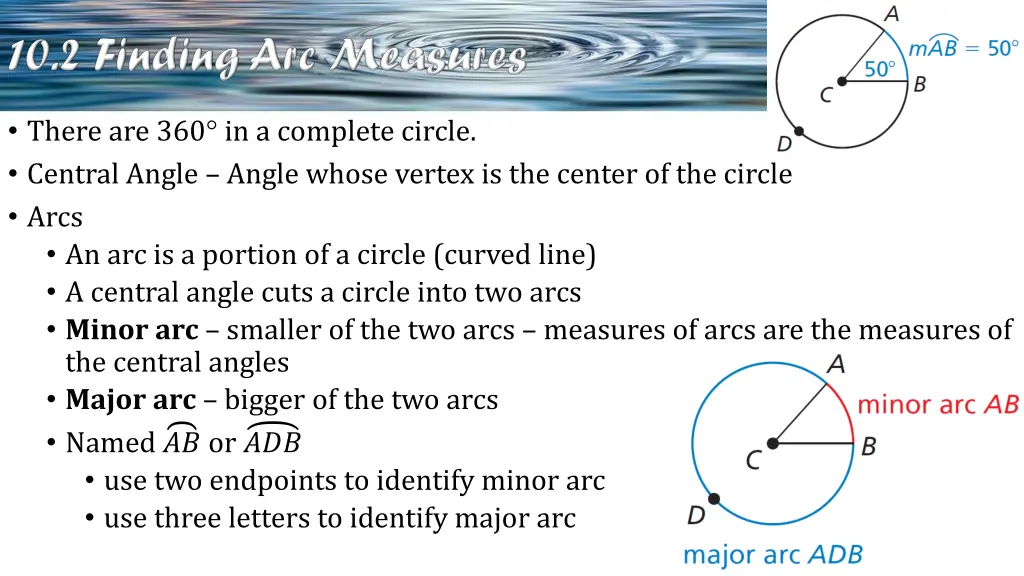 there are 360 in a complete circle central angle