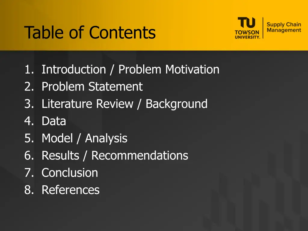 table of contents