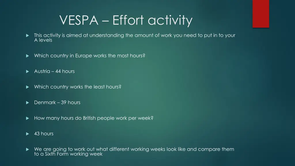 vespa effort activity