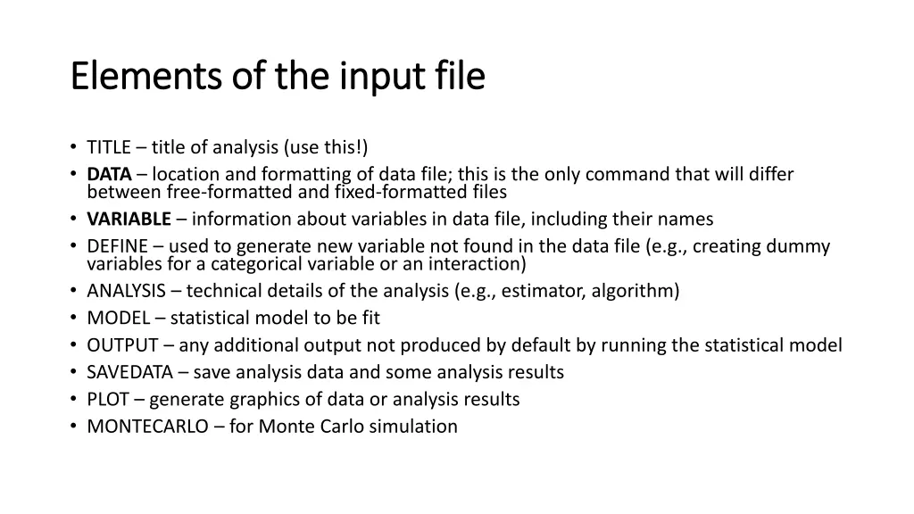 elements of the input file elements of the input