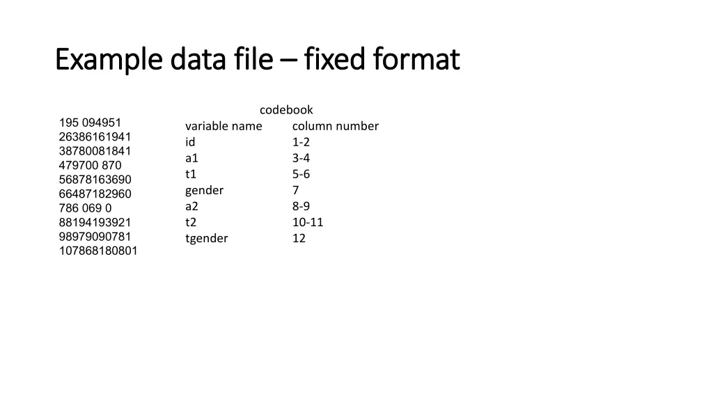 example data file example data file fixed format