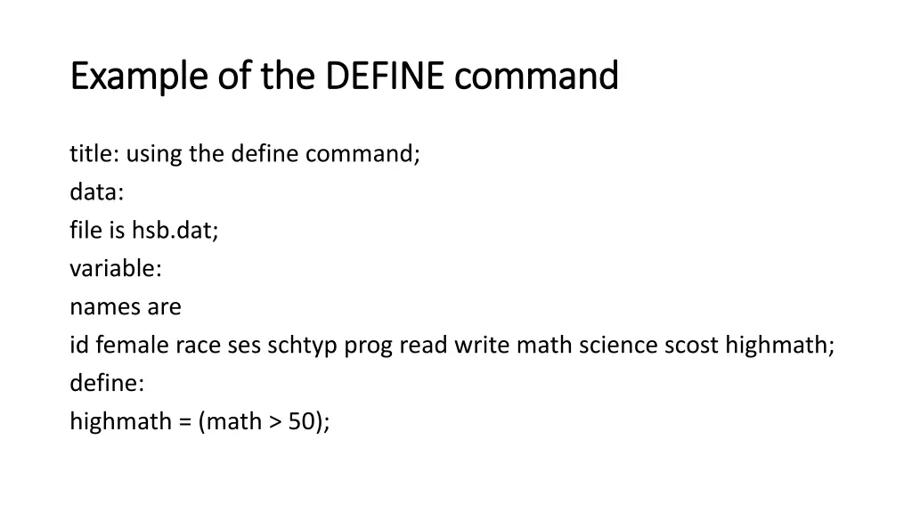 example of the define command example