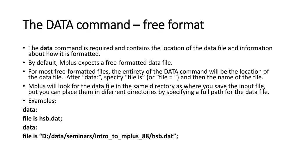 the data command the data command free format