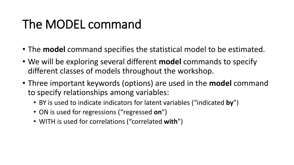 the model command the model command