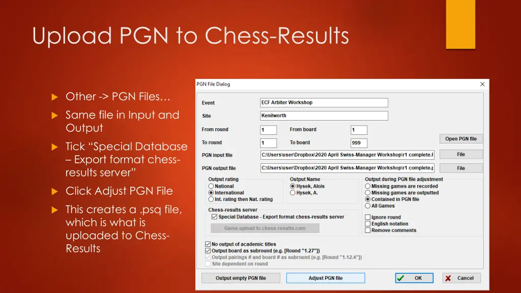 upload pgn to chess results