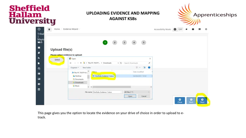 uploading evidence and mapping against ksbs 1