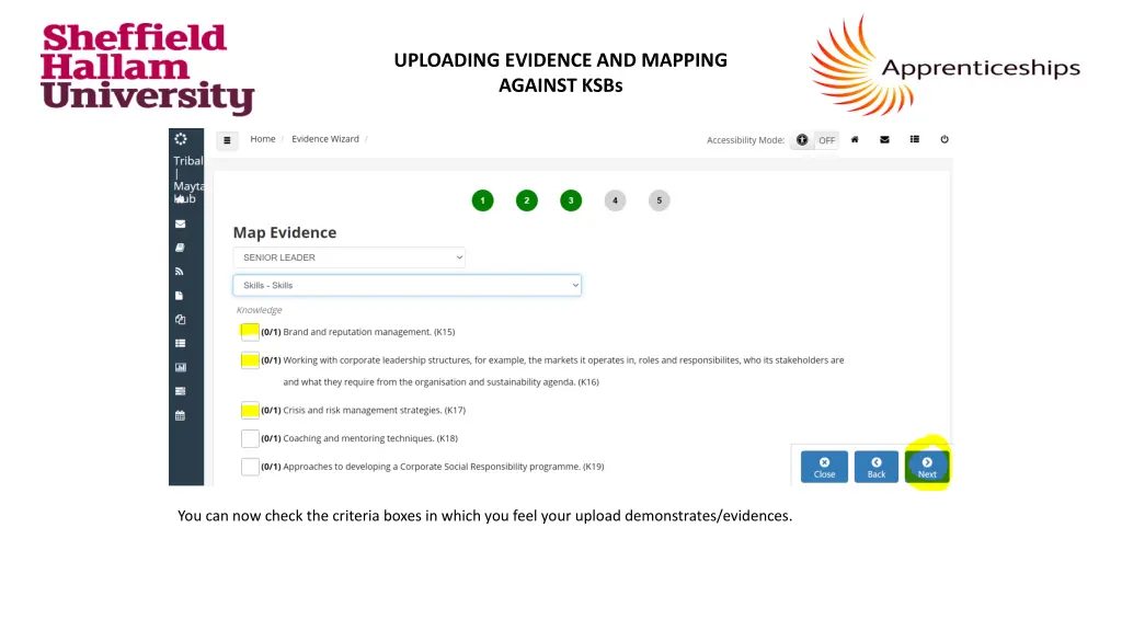 uploading evidence and mapping against ksbs 4