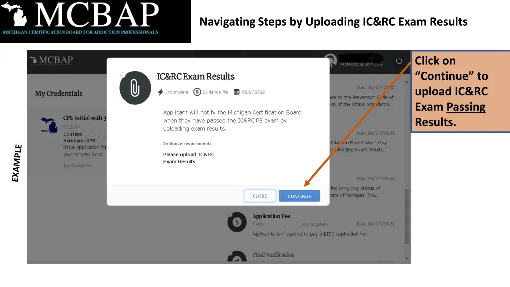 navigating steps by uploading ic rc exam results