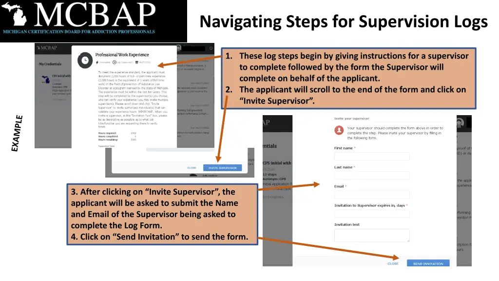 navigating steps for supervision logs