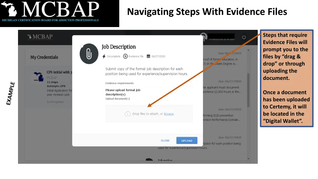 navigating steps with evidence files