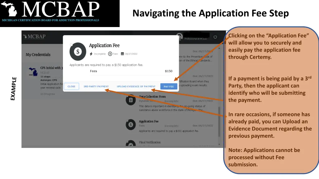 navigating the application fee step