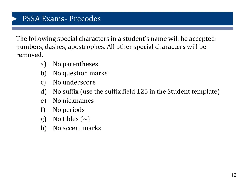 pssa exams precodes 11