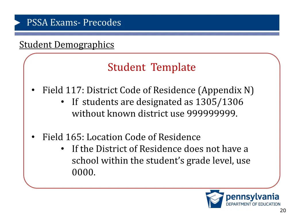 pssa exams precodes 15