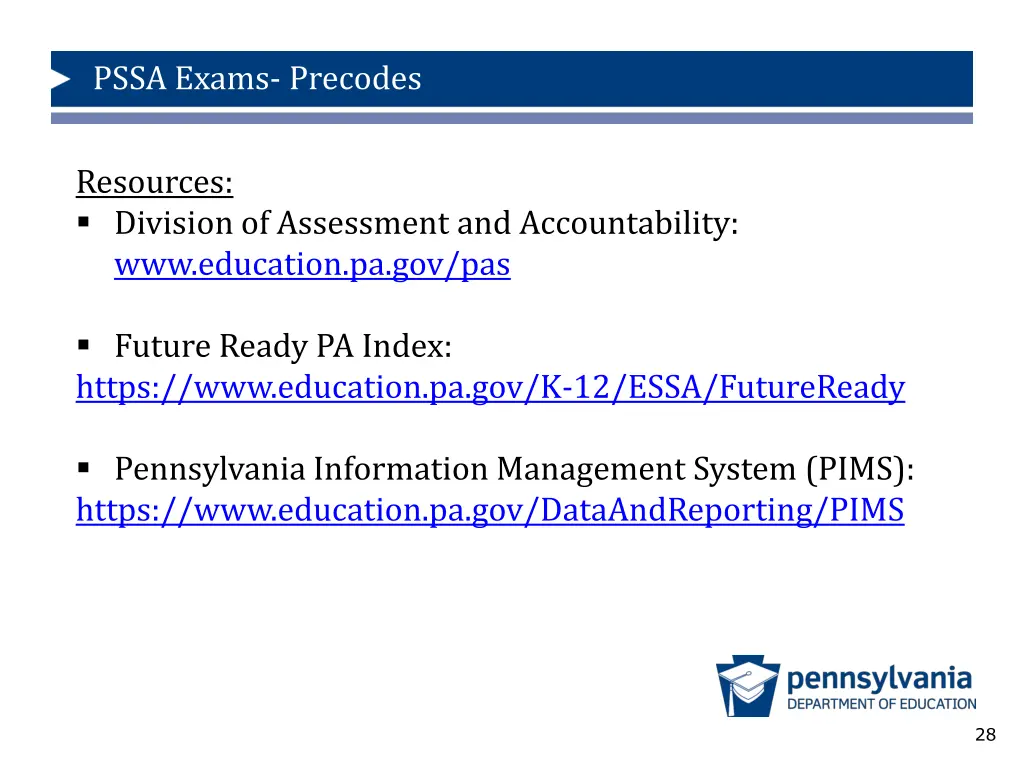 pssa exams precodes 23