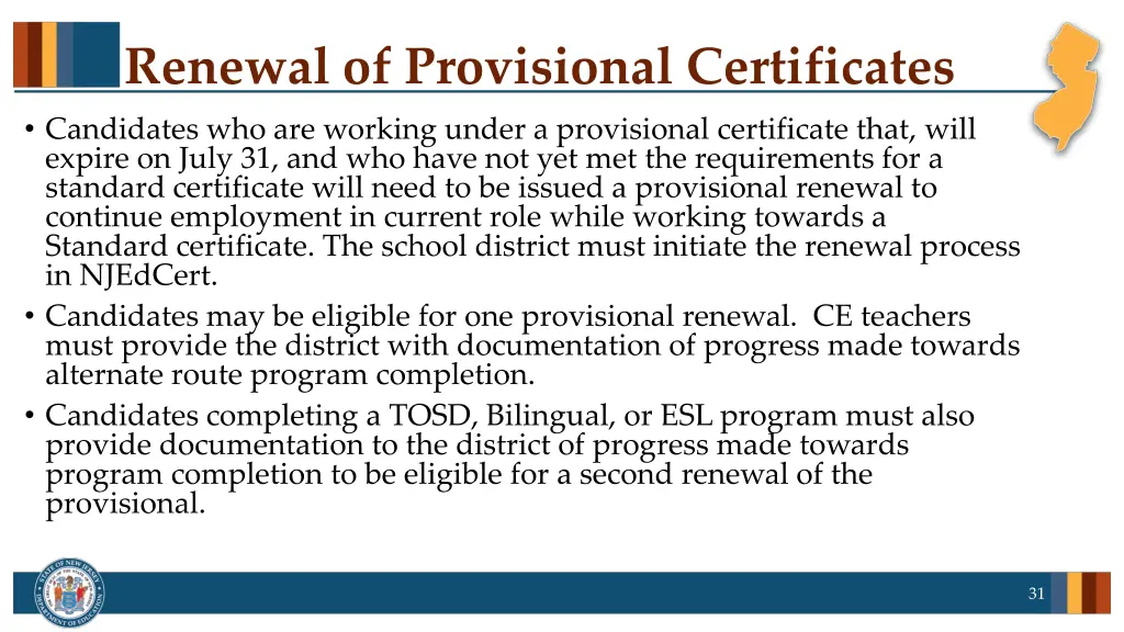 renewal of provisional certificates candidates