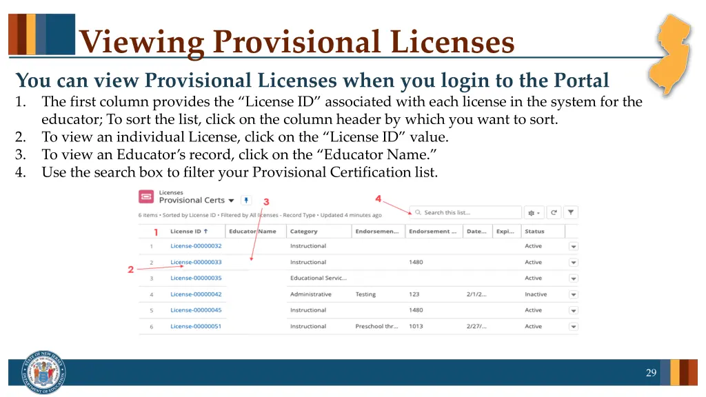 viewing provisional licenses