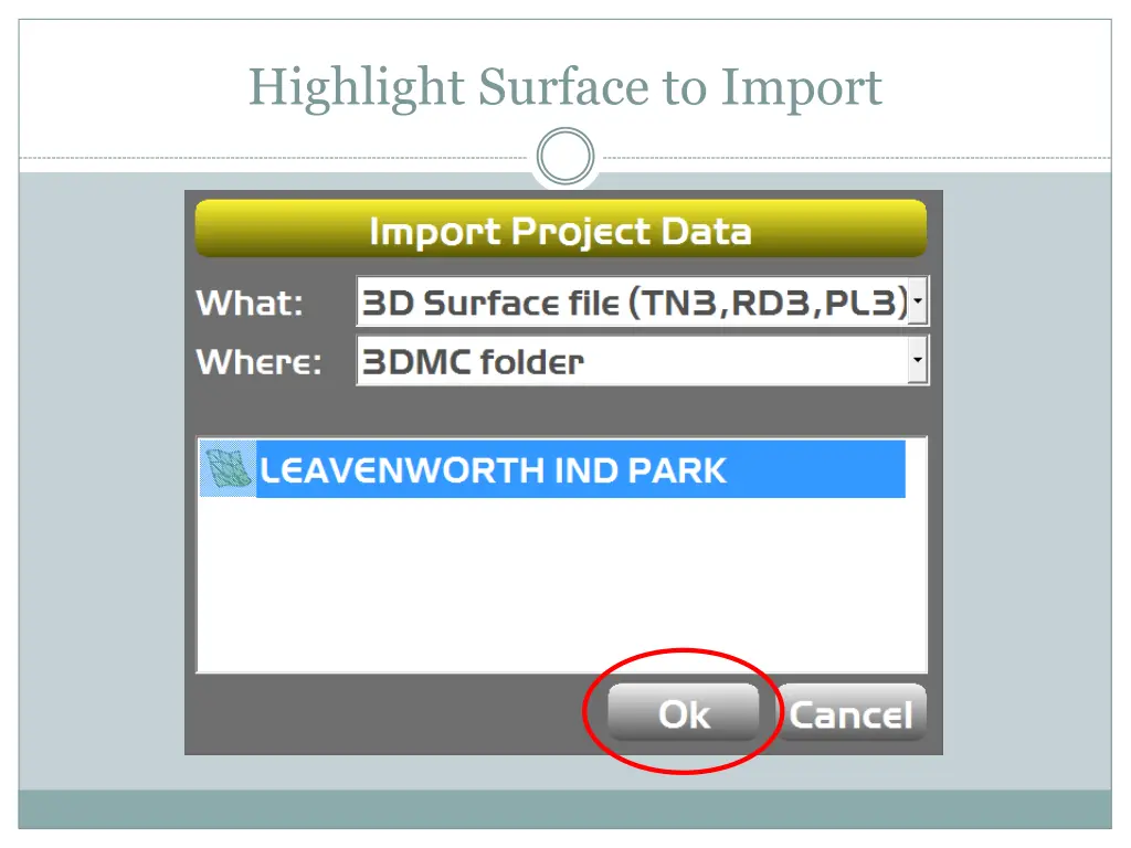 highlight surface to import